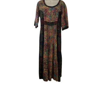 Vintage Winter Sun Womens Pleated Midi Dress Batik Floral Boho Festival S